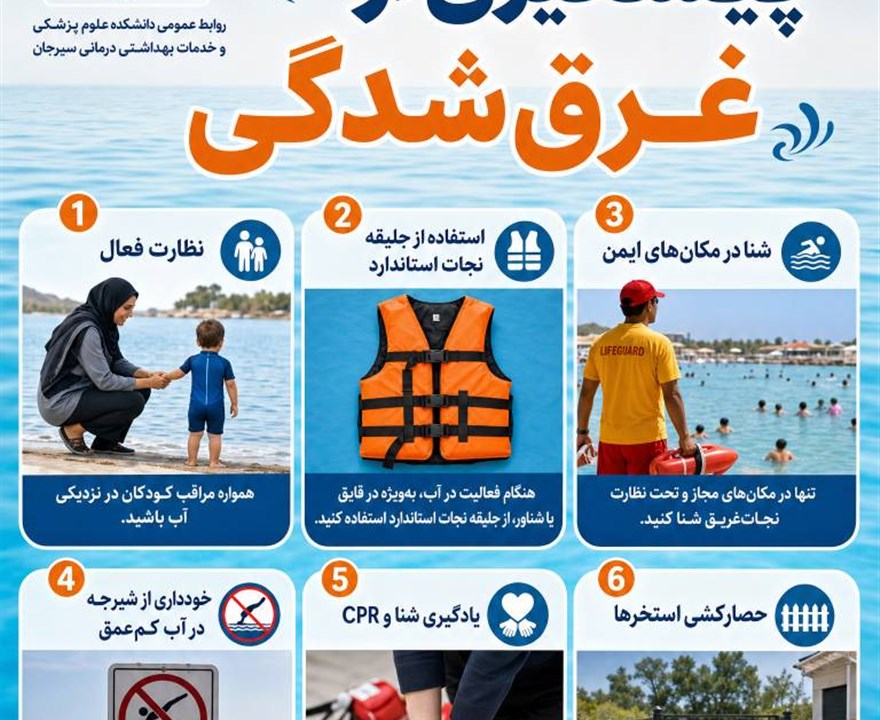 آب می‌تواند هم لذت‌بخش باشد و هم خطرناک! با رعایت این ۶ اصل ساده، می‌توانیم از حوادث ناگوار غرق‌شدگی جلوگیری کنیم:
